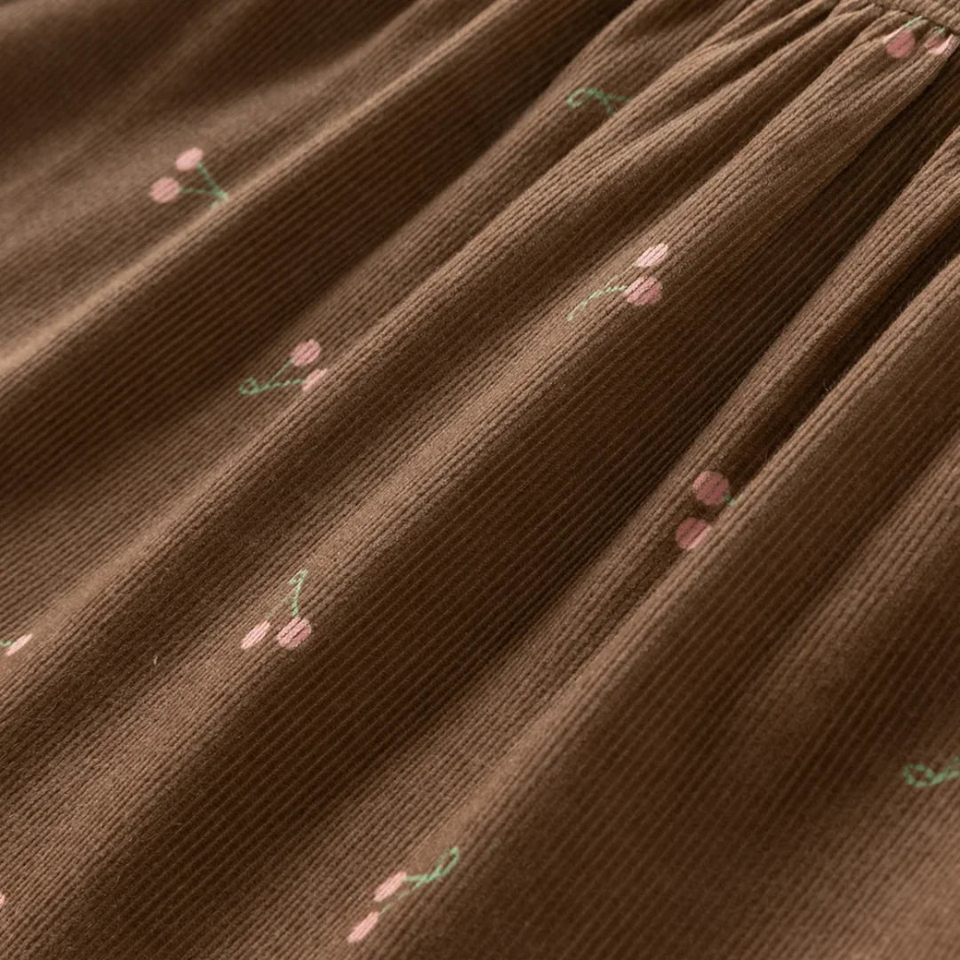 Robe en velours côtelé à imprimé cerises enfant fille –Marron