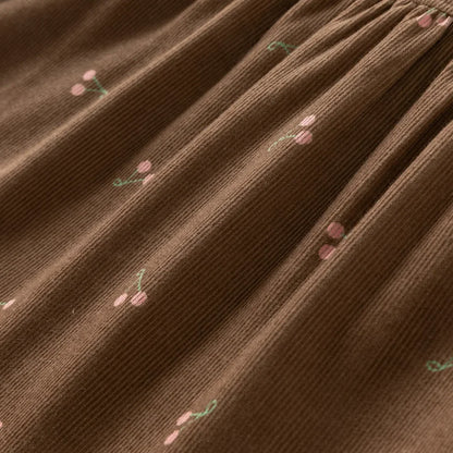 Robe en velours côtelé à imprimé cerises enfant fille –Marron
