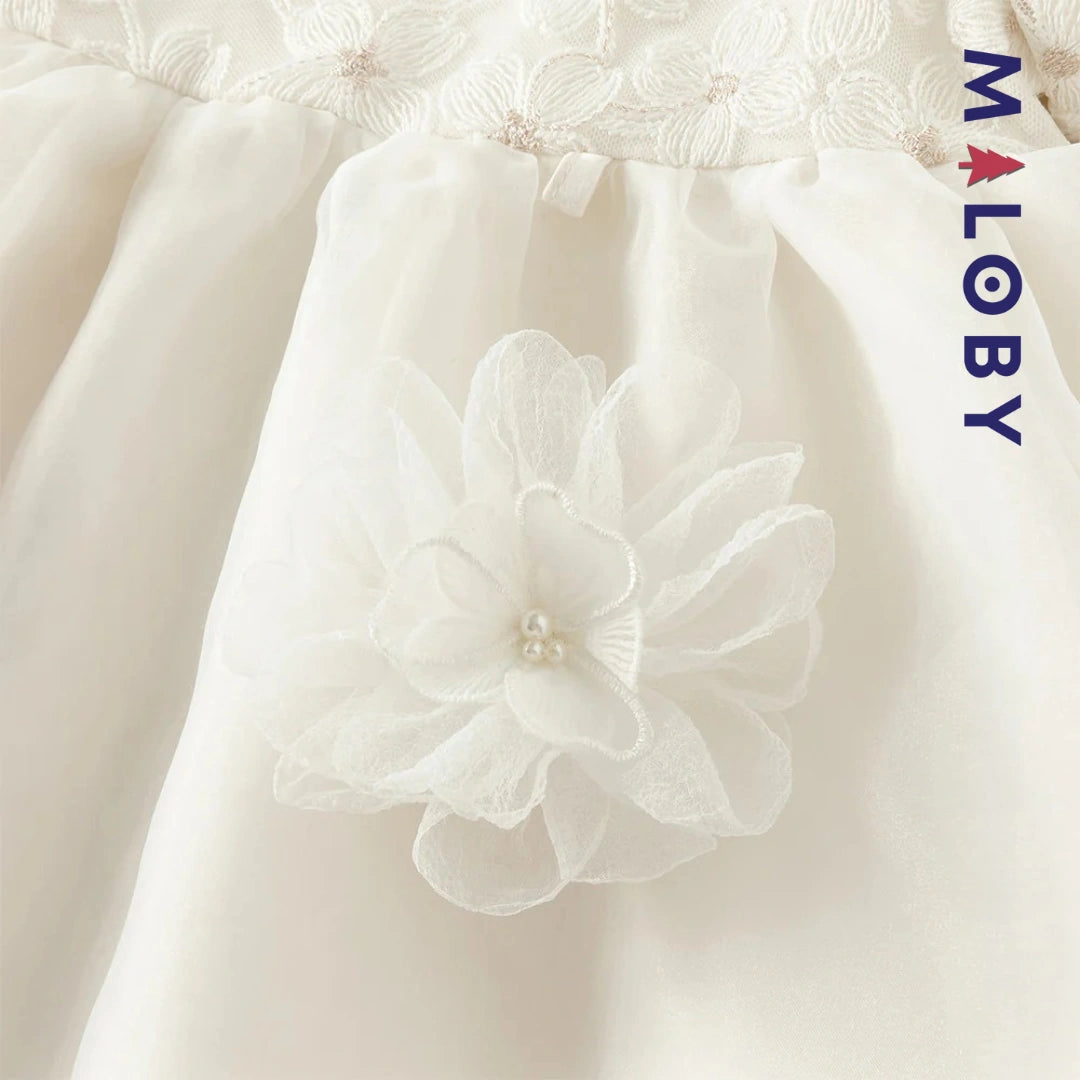 Robe cérémonie manches longues fleurettes - blanc