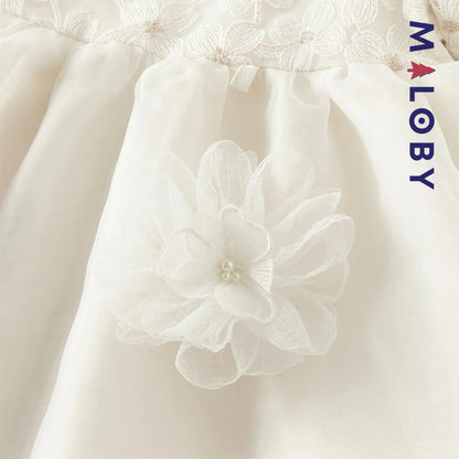 Robe cérémonie manches longues fleurettes - blanc