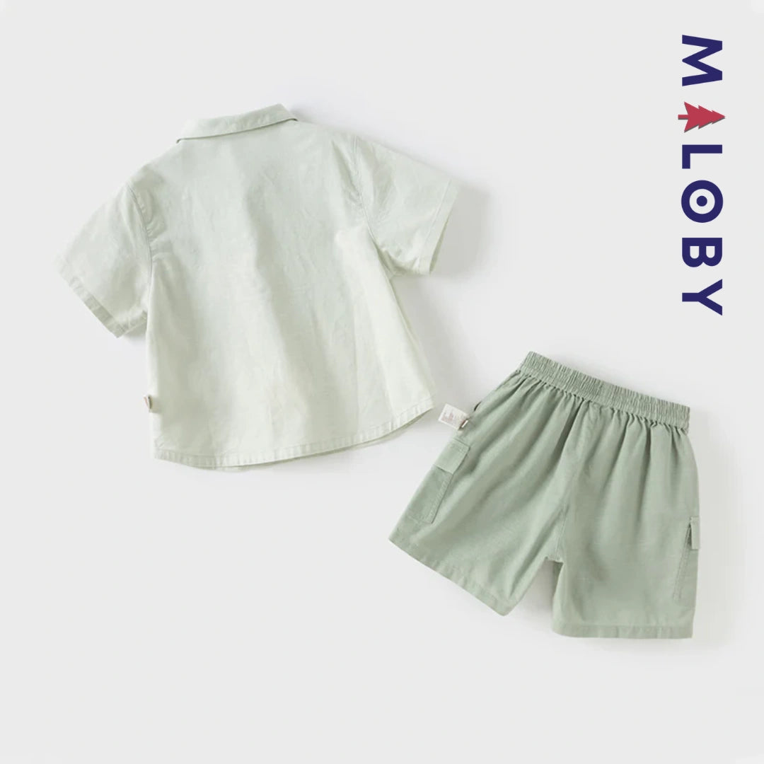 Ensemble été 2 pièces en lin enfant garçon -Vert