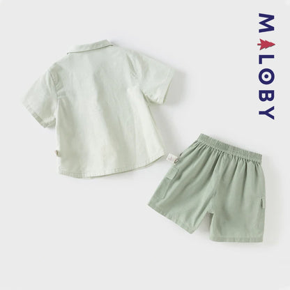 Ensemble été 2 pièces en lin enfant garçon -Vert