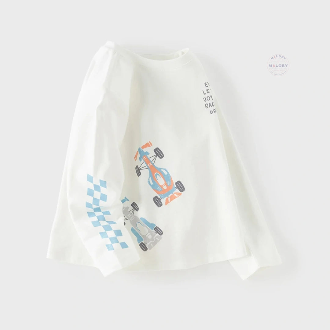 T-shirt en pur coton motif graphique enfant garçon bleu et blanc - MALOBY