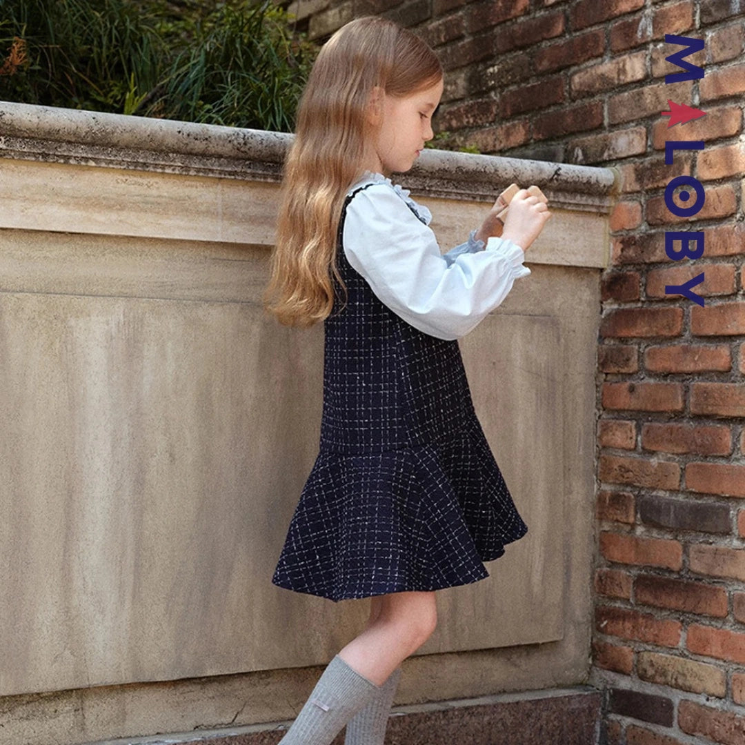 Robe à carreaux effet 2 en 1 enfant fille- bleu -robes et ensembles pour filles, bébés et garcons - MALOBY