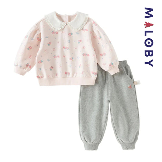 Ensemble 2 pièces sweat-shirt + pantalon enfant fille- Rose -robes et ensembles pour filles, bébés et garcons - MALOBY