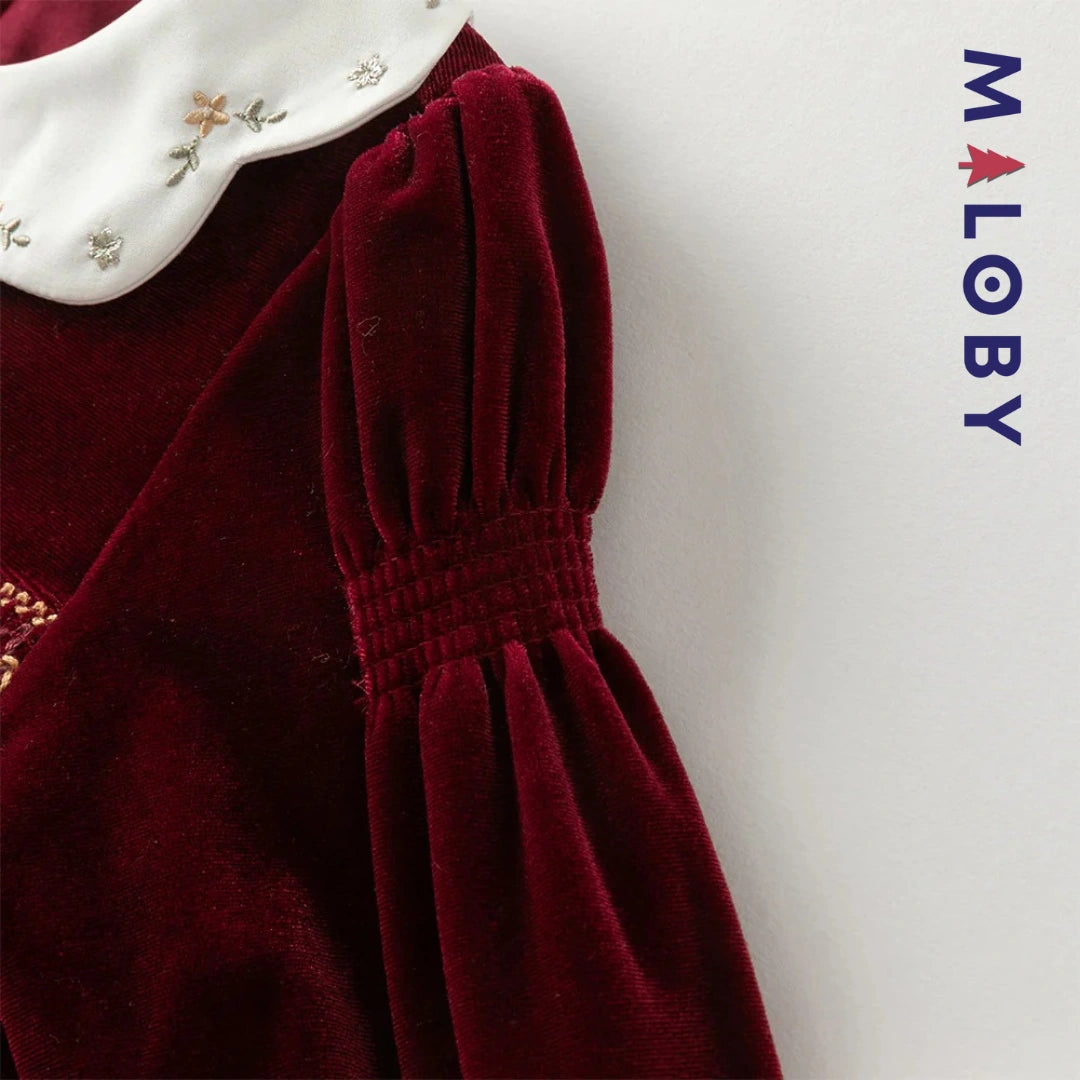 Robe en velours unie enfant fille - bordeaux