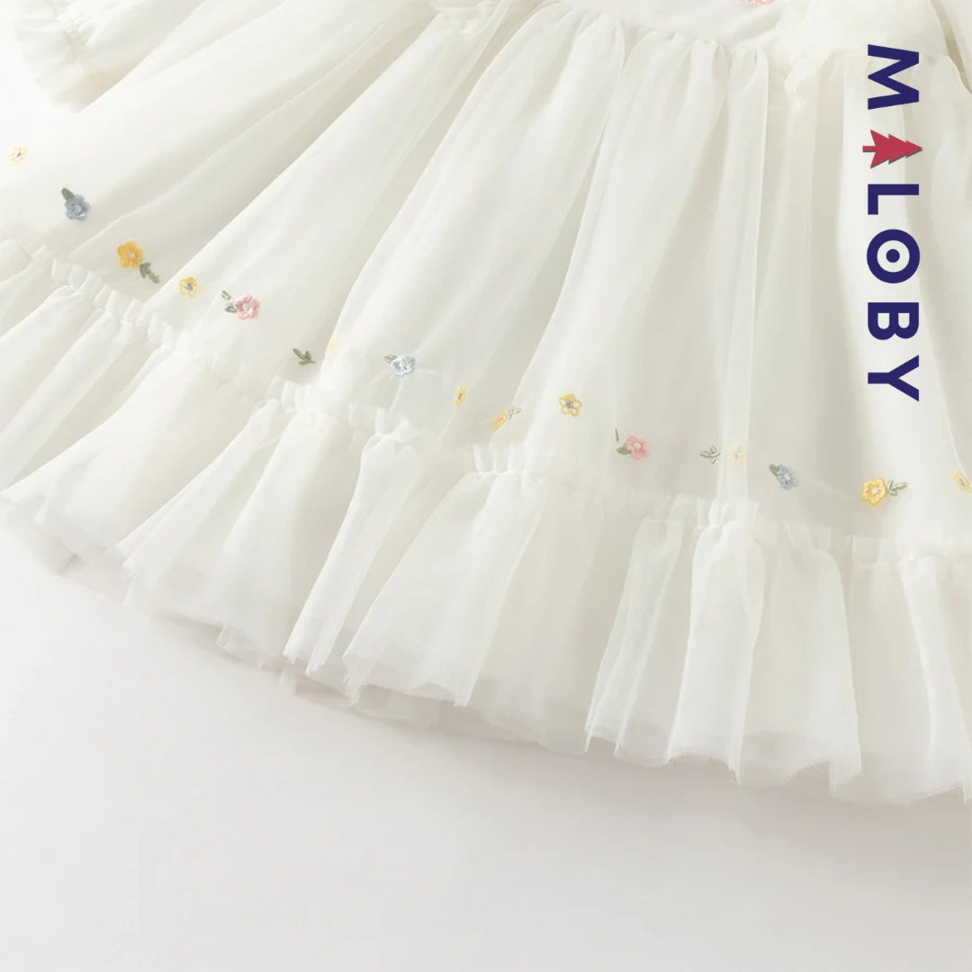 Robe cérémonie brodée fleurs enfant fille -Beige