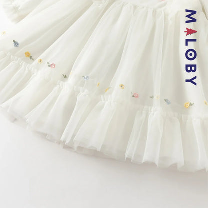 Robe cérémonie brodée fleurs enfant fille -Beige