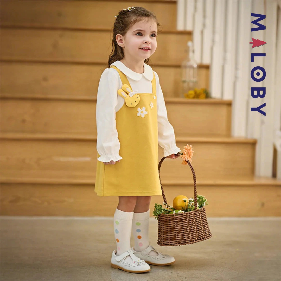 Robe bi-matière effet 2 en 1 enfant fille- Jaune -robes et ensembles pour filles, bébés et garcons - MALOBY