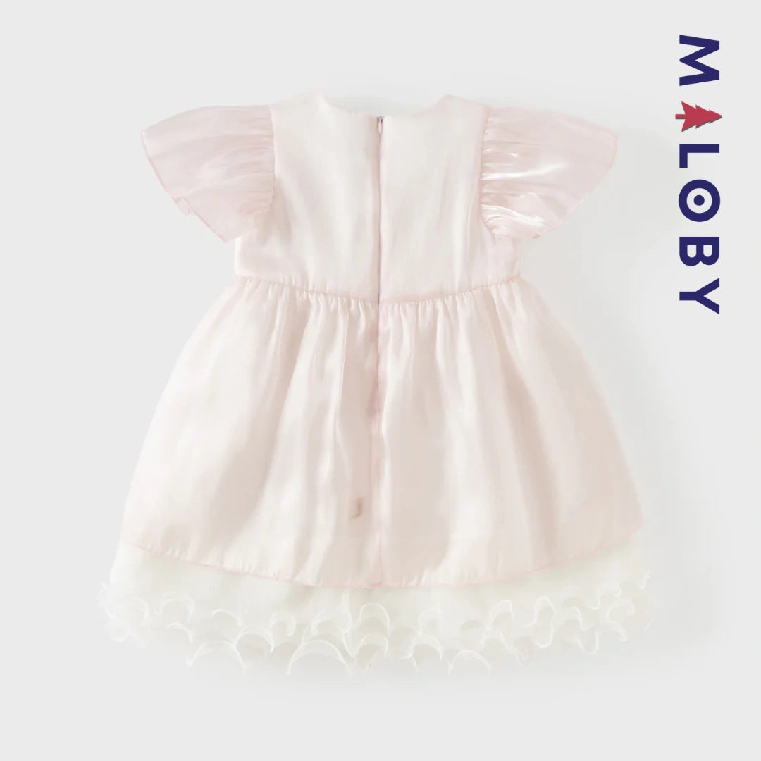 Robe cérémonie à fleurs brodées enfant fille- Rose poudré