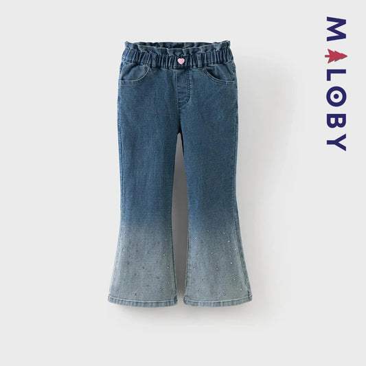Pantalon denim large base en perles enfant fille- bleu