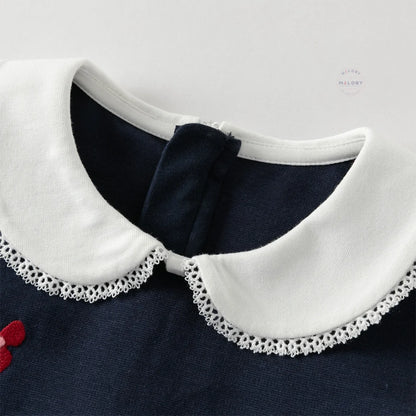 Robe bi-matière motif papillons enfant fille marine, robe fille maroc - MALOBY