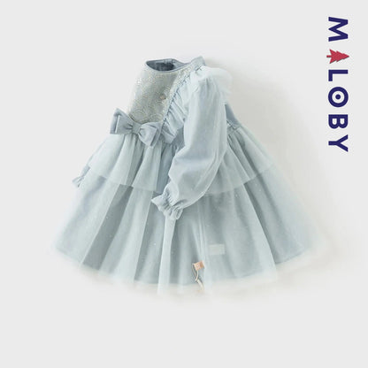 Robe de cérémonie à volants enfant fille -Bleu ciel