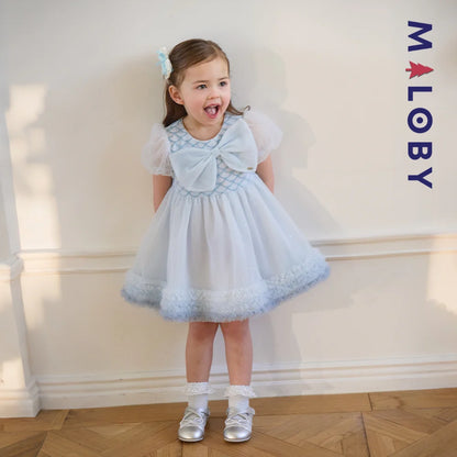 Robe princesse en tulle légère à manches courtes grise et bleue pour filles