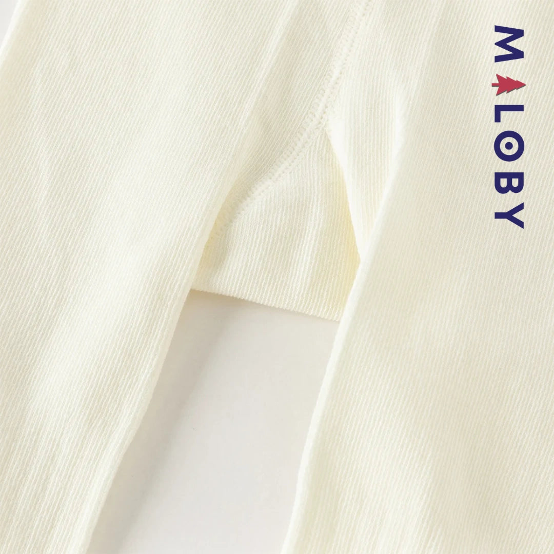 Collant côtelé avec papillons brodés enfant fille– Beige