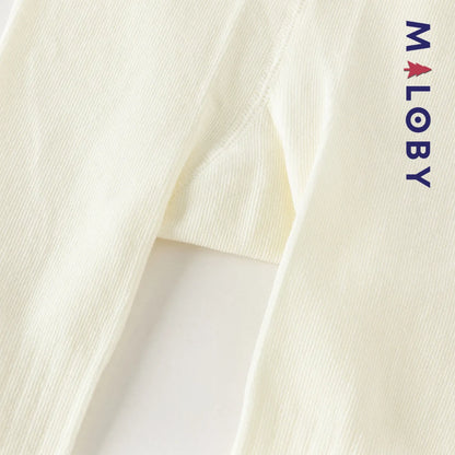 Collant côtelé avec papillons brodés enfant fille– Beige