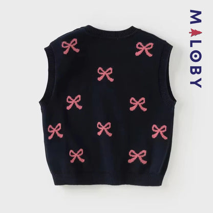 Pull en maille sans manches enfant fille -Marine -robes et ensembles pour filles, bébés et garcons - MALOBY