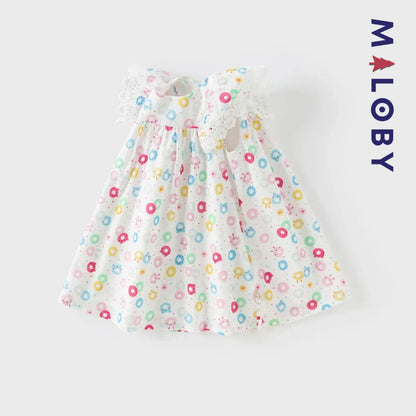 Robe d'été imprimée enfant fille -blanc imprimé -robes et ensembles pour filles, bébés et garcons - MALOBY