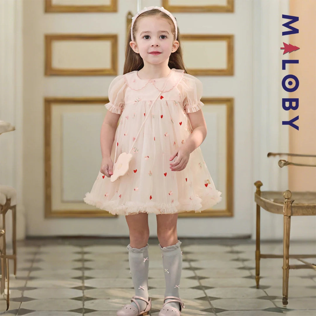 Ensemble Robe+sac pour cérémonie enfant fille- Rose