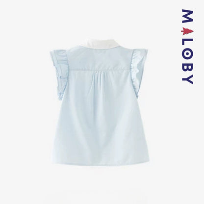 Chemise été à nœud enfant fille- Blanc/Bleu