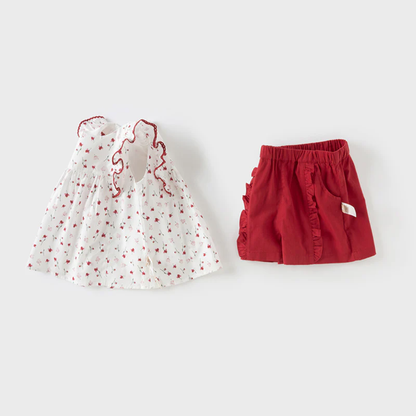 Ensemble d'été 2 pièces enfant fille -Rouge