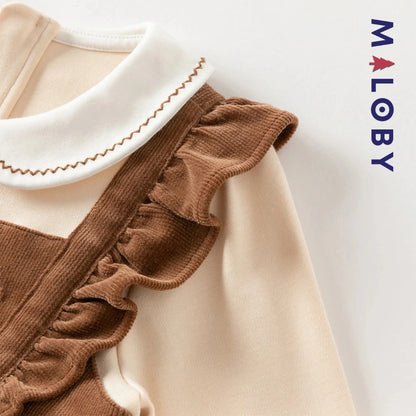 Robe bi-matière effet 2 en 1 enfant fille- marron
