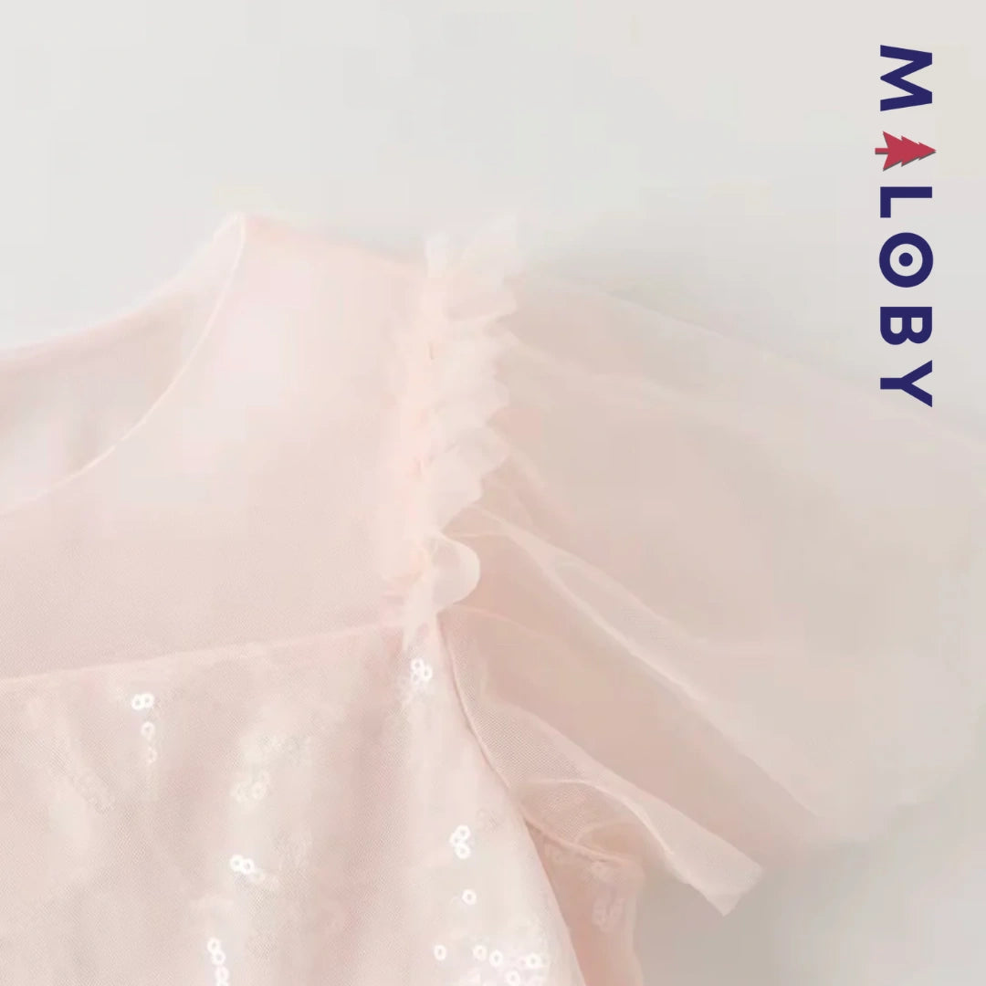 Robe princesse pour cérémonie en Tulle enfant fille- Rose