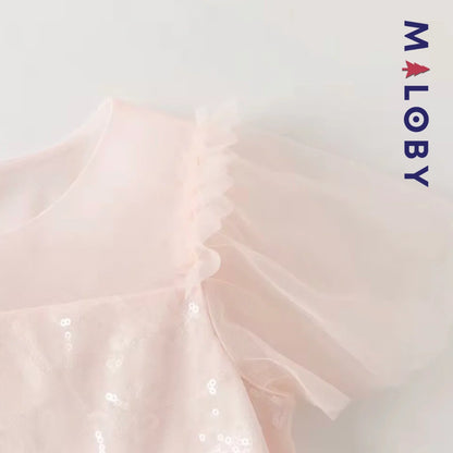 Robe princesse pour cérémonie en Tulle enfant fille- Rose