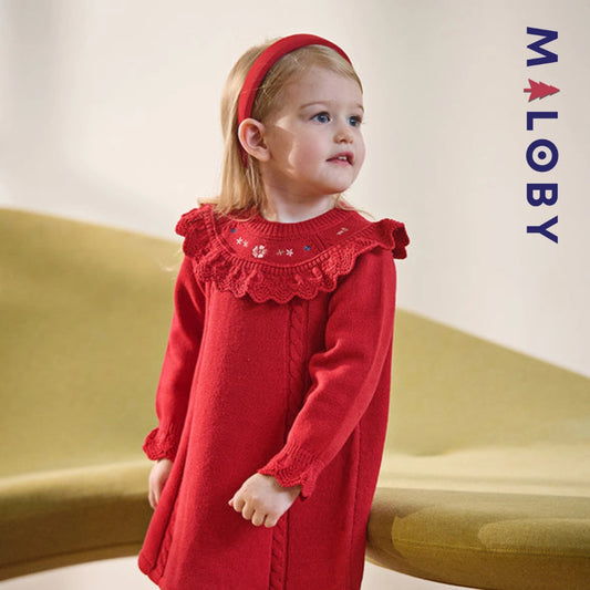 Robe en maille enfant fille - Rouge -robes et ensembles pour filles, bébés et garcons - MALOBY