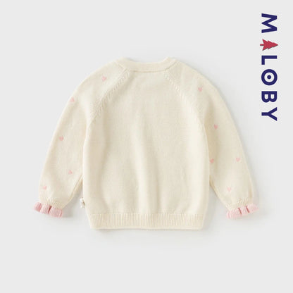 Pull en maille motifs cœurs enfant fille- Rouge / Beige