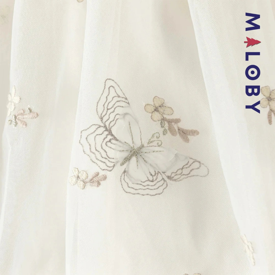 Robe cérémonie brodée manches courtes enfant fille -Beige