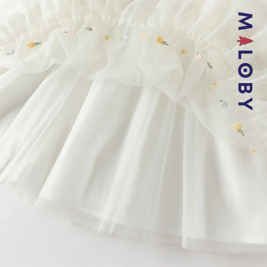 Robe cérémonie brodée fleurs enfant fille -Beige