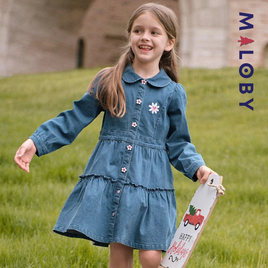 Robe en Jean manches longues enfant fille - bleu denim
