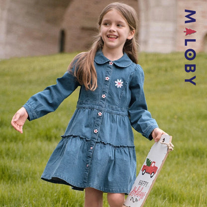 Robe en Jean manches longues enfant fille - bleu denim
