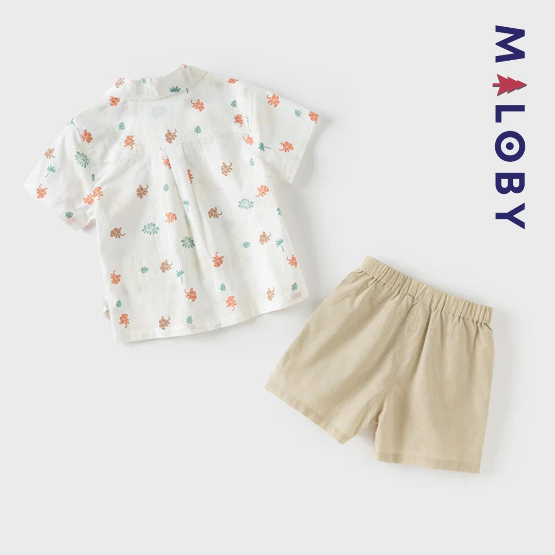 Ensemble Été en lin chemise+short -Kaki