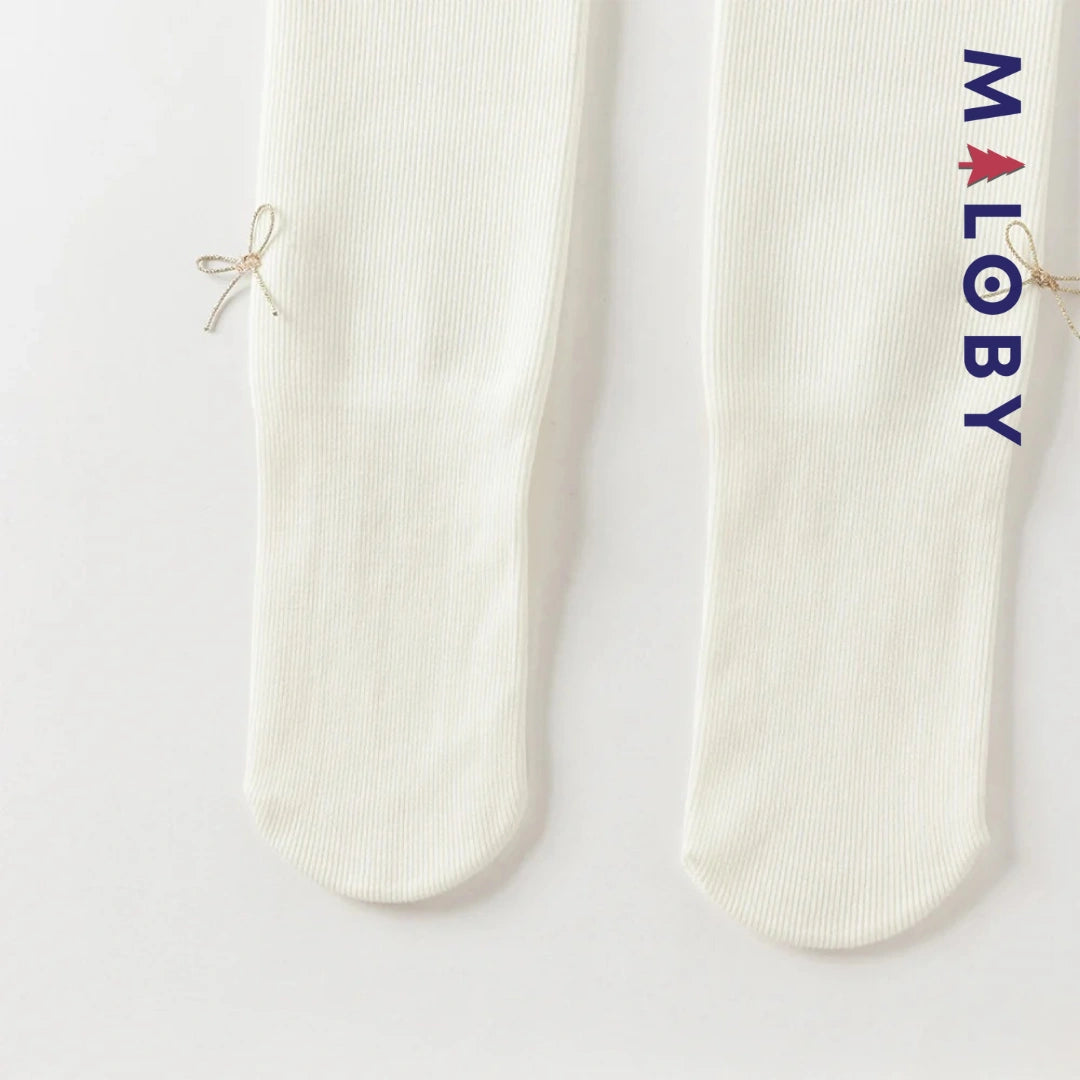 Collant épais à nœuds enfant fille- beige/noir