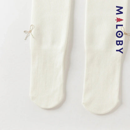 Collant épais à nœuds enfant fille- beige/noir