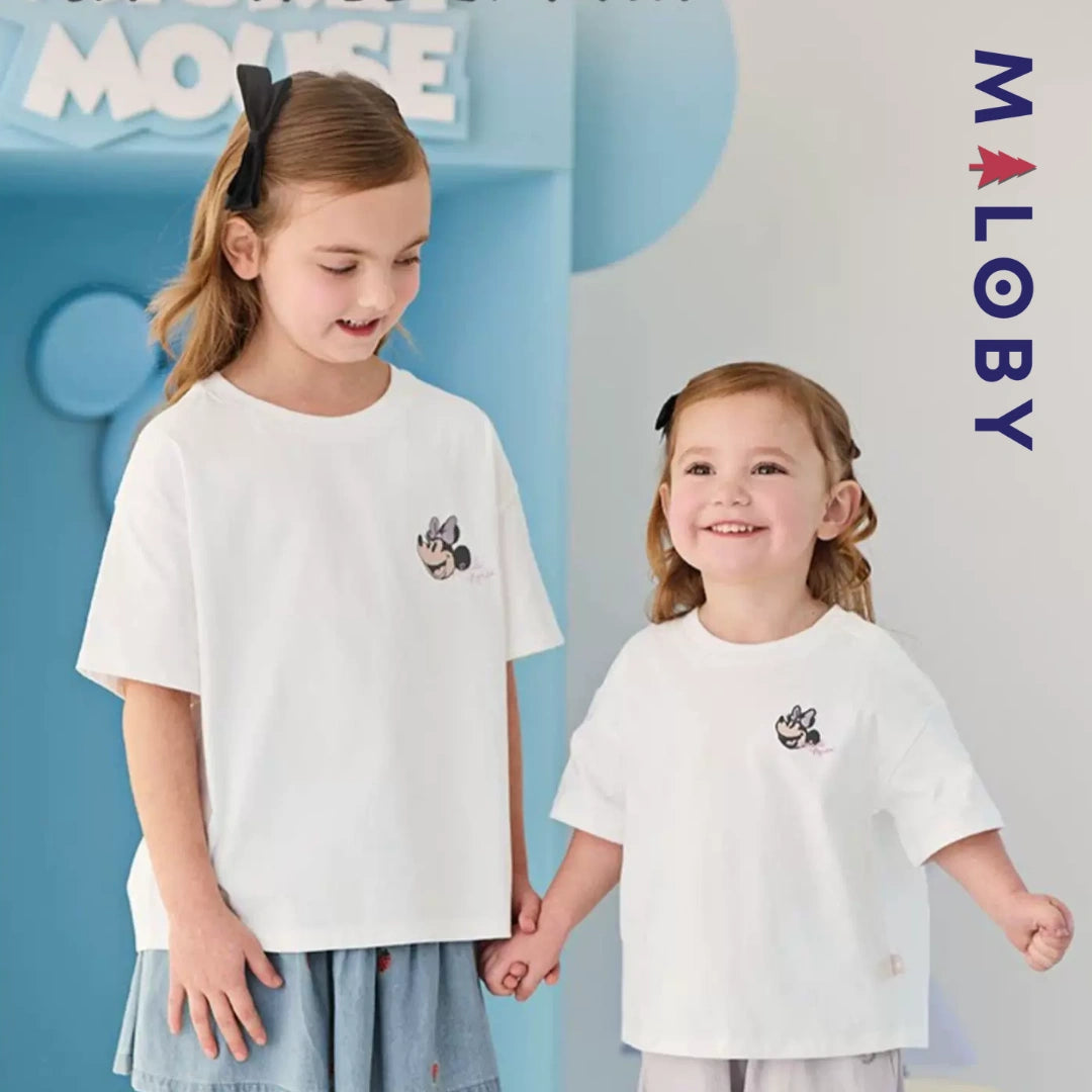 T-shirts antibactériens et anti-acariens motif Disney enfant fille- Blanc