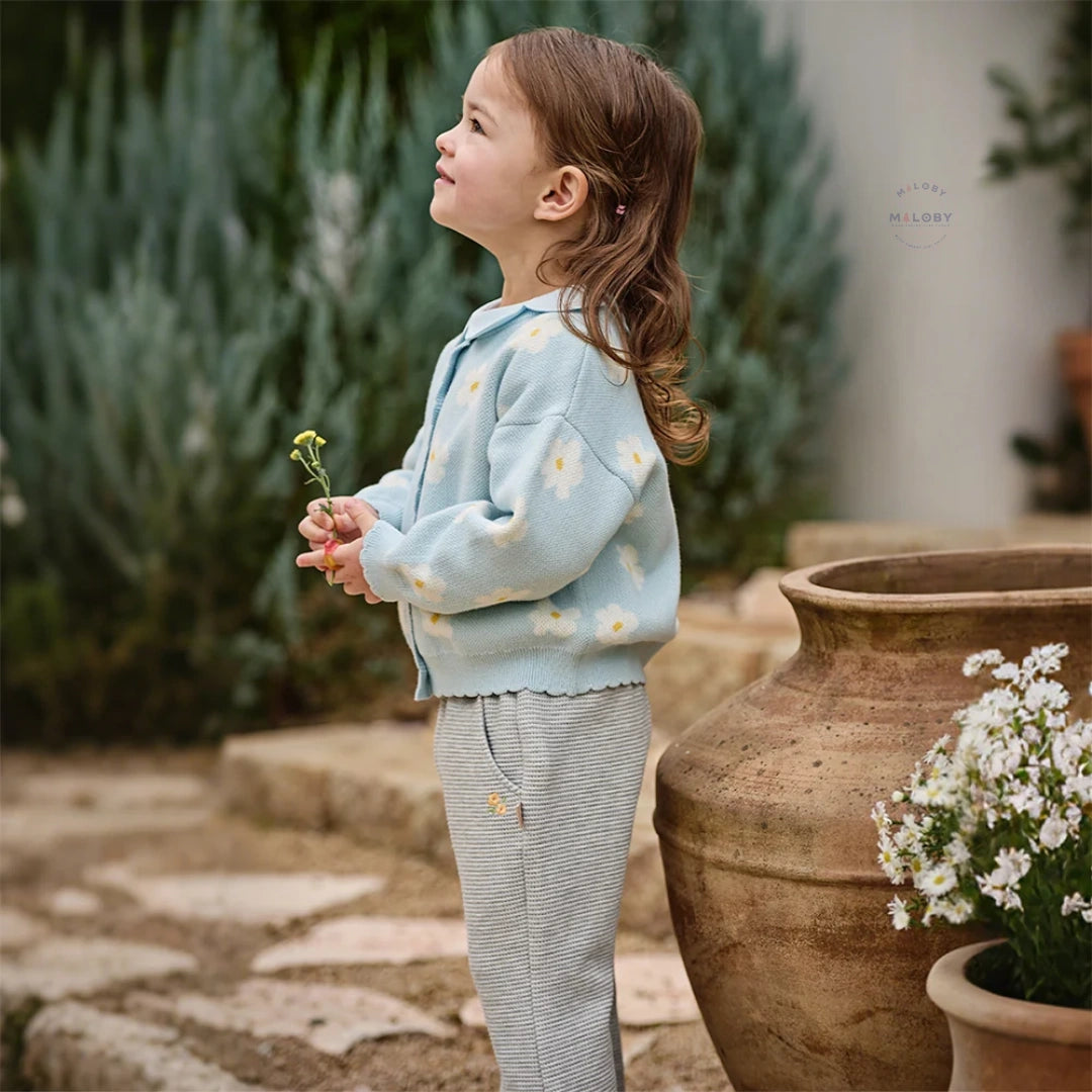 Cardigan en maille à fleurs enfant fille -Bleu ciel