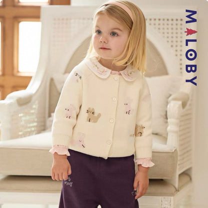 Cardigan motif animalier enfant fille- Beige