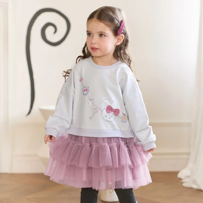 Robe Effet 2-en-1 Sweat et Tulle enfant fille –Violette