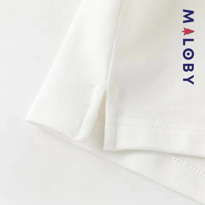 Polo manches longues en coton premium enfants garçon –Blanc