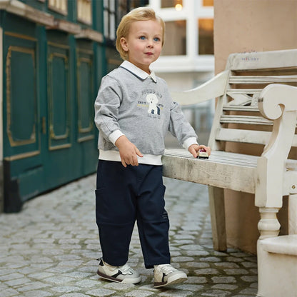 Ensemble sweat col chemise et pantalon cargo enfant garçon gris et bleu marine - MALOBY