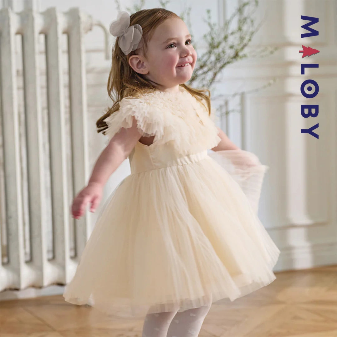 Robe de fête d'été sans manches en tulle champagne pour filles