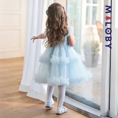 Robe princesse bleue sans manches en tulle respirante pour petites filles