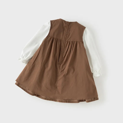 Robe en velours côtelé à imprimé cerises enfant fille –Marron