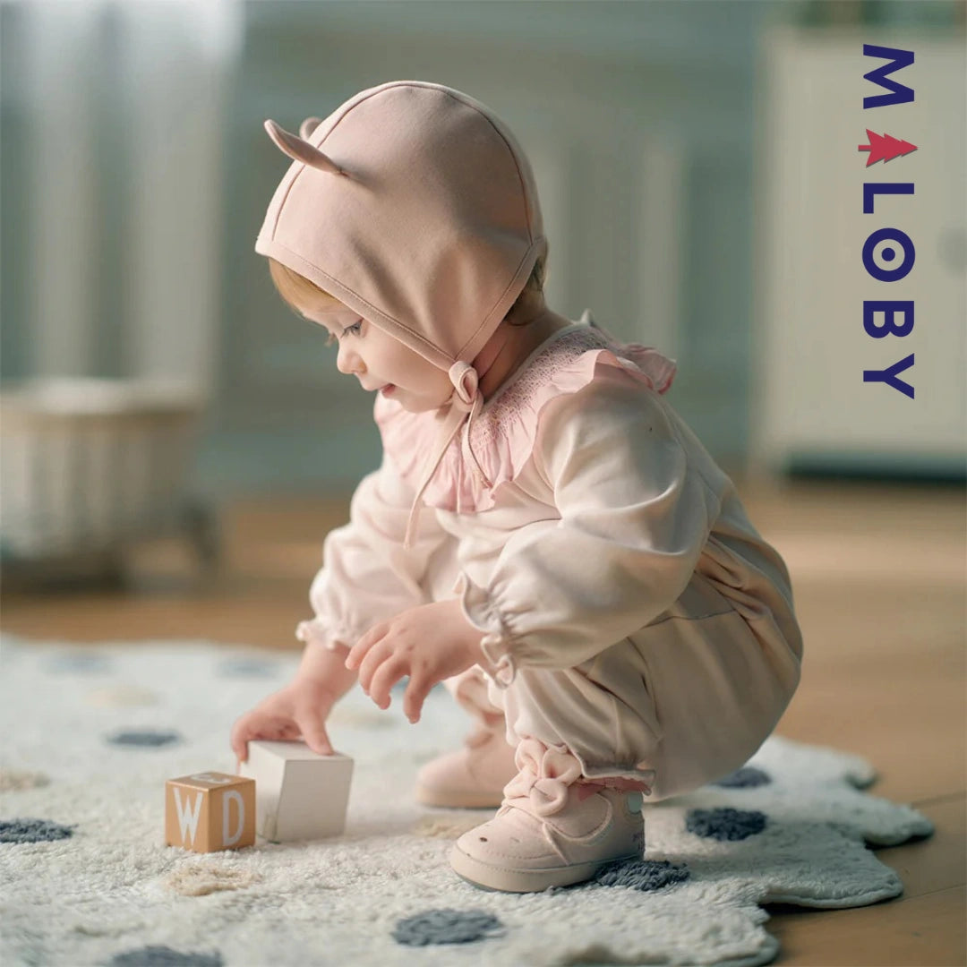 Ensemble 2 pièces combinaison+bonnet bébé fille-Rose