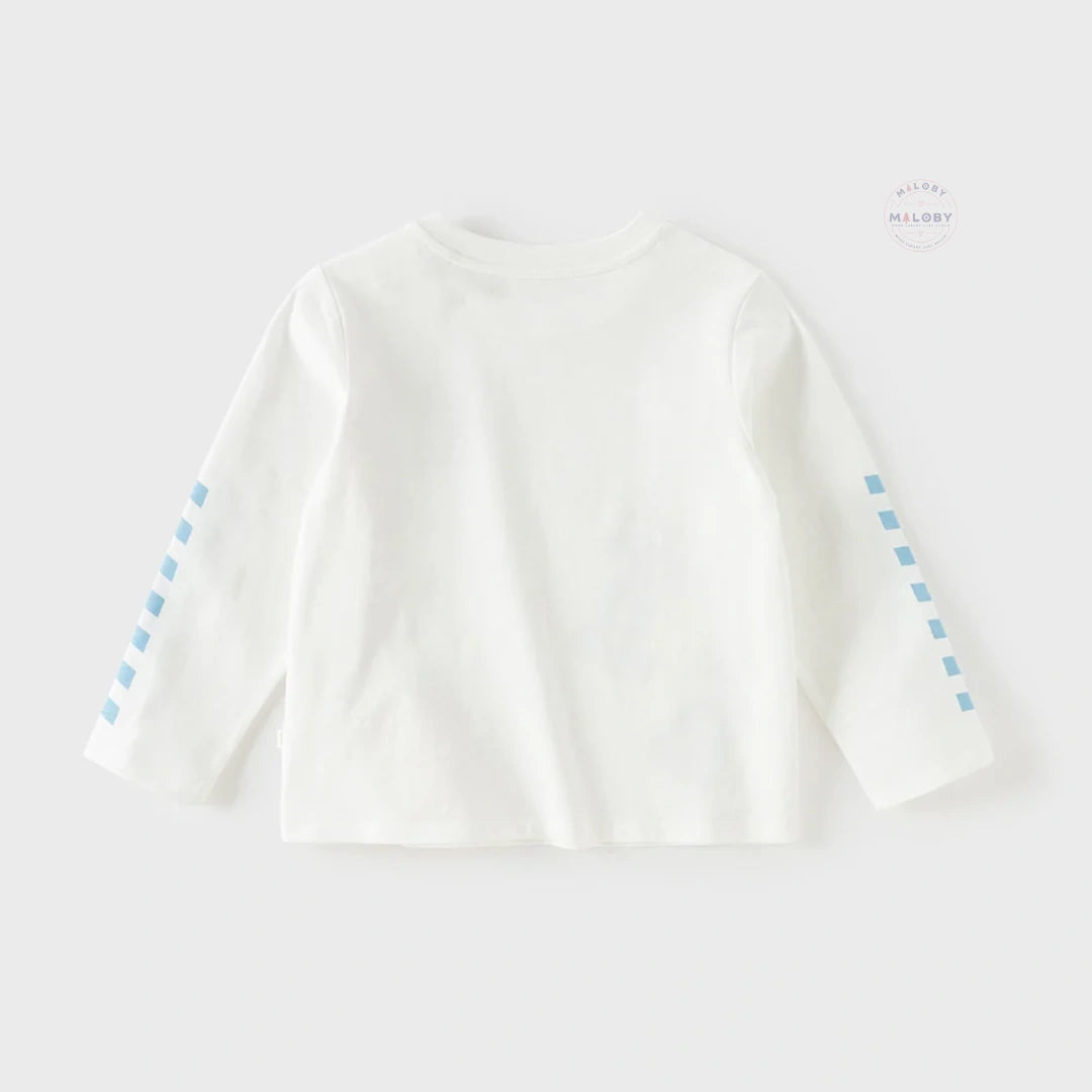 T-shirt en pur coton motif graphique enfant garçon bleu et blanc - MALOBY