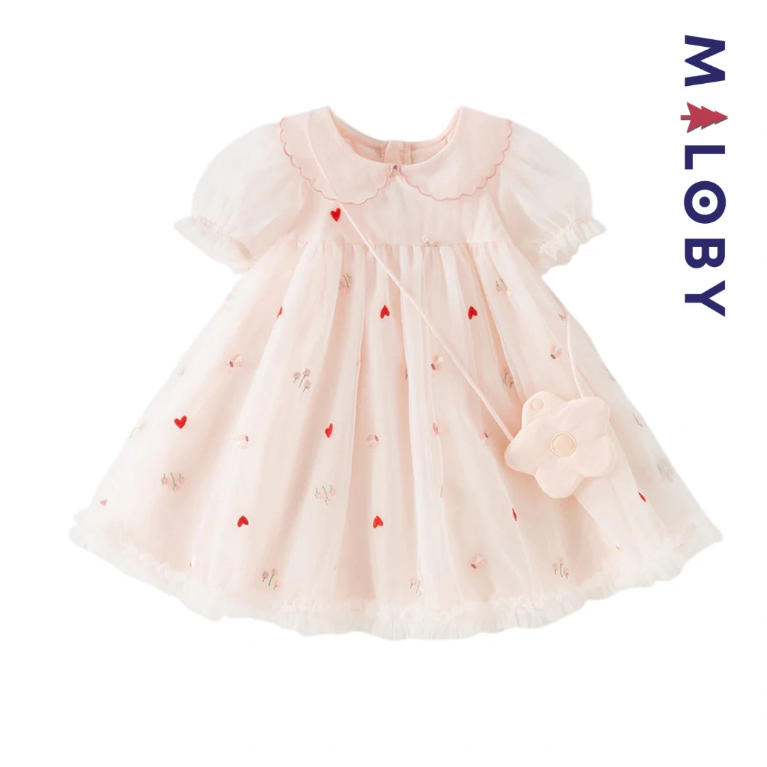 Ensemble Robe+sac pour cérémonie enfant fille- Rose