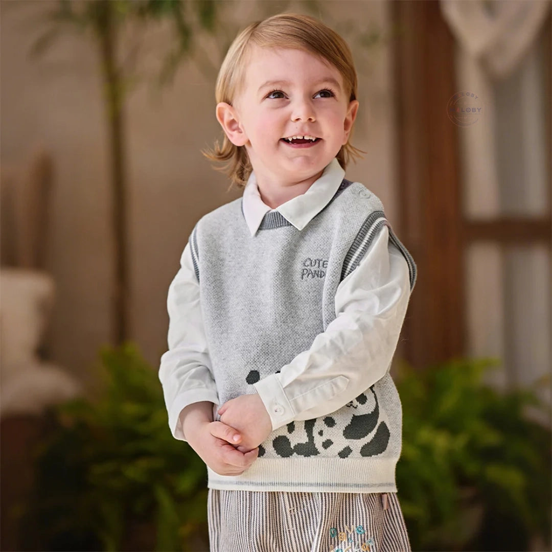 Pull sans manches en coton tricoté enfant garçon gris, vêtement enfant maroc - MALOBY